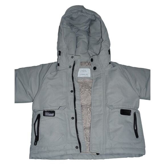 ZARA Kids Gray Hooded Winter Puffer Jacket – Waterproof – Size 18-24M - Picture 9 of 12